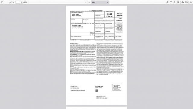 A screenshot showing an open PDF file with a sample tax form as it would look when received by a recipient.